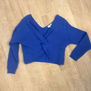 Blue Knotted Crop Sweater